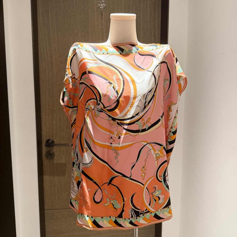 Emilio Pucci Multicolor Swirl Silk Scarf — Orange, Pink & Mint